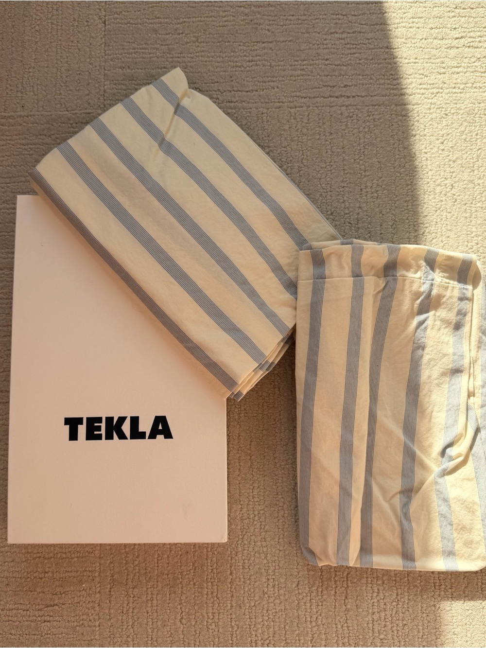 TEKLA Striped Pillowcase Set Cream and Blue